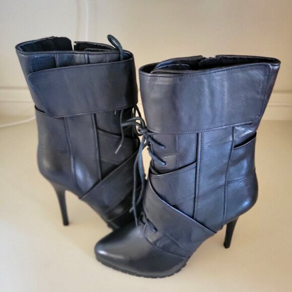 ALDO Black High Heeled Ankle Boots With Crisscross Design & Side Zipper EU 39 - Picture 4 of 9